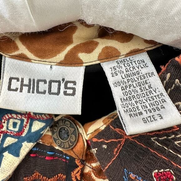 CHICO’S Vintage Patchwork Tribal Print Jacket Multicolor Button Front Size 3 XL - Picture 7 of 8